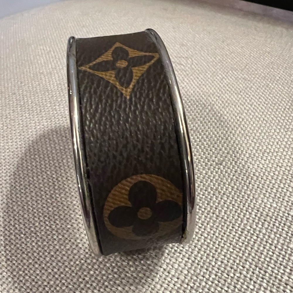 Authentic LOUIS VUITTON patch inlayed on a 1” NICKEL CUFF‎ - handmade